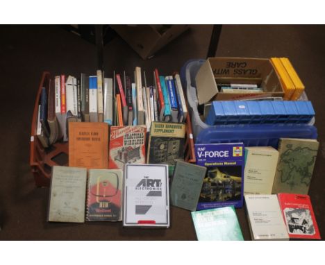 TWO LARGE BOXES OF MAINLY AMATEUR RADIO BOOKS AND MAGAZINES together with three plastic small tool item tidys / holders