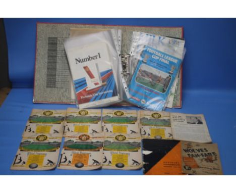 A QUANTITY OF FOOTBALL MEMORABILIA to include six 1940s Wolverhampton Wanderers programmes and one 1950s, Wolves Fan Fare His