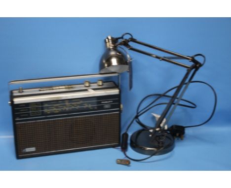 A VINTAGE FIDELITY RAD 26 PORTABLE RADIO and a modern angle poise table lamp (2)