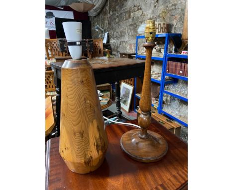 Antique Mahogany turned wood table lamp together with a mid century turned wood table lamp 