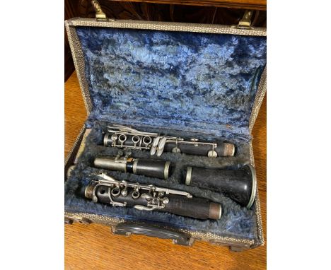 A Vintage ebony and plated Console Special Selmer London clarinet with travel case 