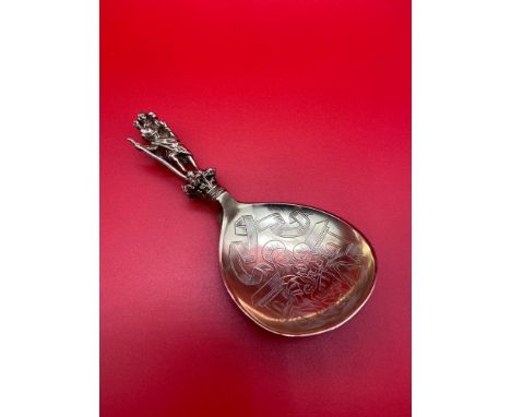 A Norwegian Gilt Silver Anointing Spoon, marked on the back of the bowl "M. Hammer 880" (probably Marius Hammer, 1847-1927) a