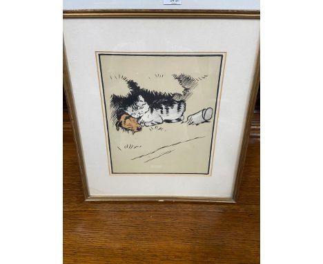 A Cat and Dog original painting in the style of Louis Wain. 