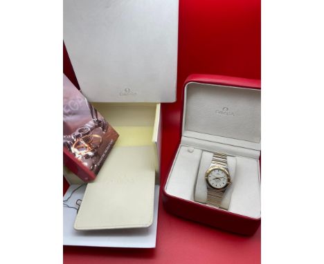 Omega Constellation Chronometer Automatic gents watch. 35mm case size in stainless steel &amp; yellow gold, white baton dial 