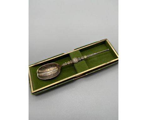 A Sheffield silver Anointing tea spoon with fitted box. 