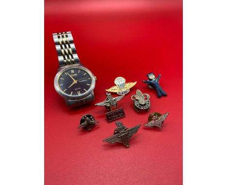 A Quantity of vintage army parachute regiment pin badges, Boy scout badge and Citizen Eco-Drive WR50 Watch. 