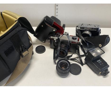 A vintage Praktica TL1000 and one other camera with accessories (untested), 