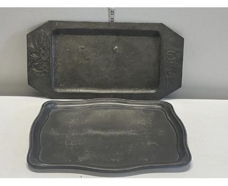 A good quality English pewter tray and one other 