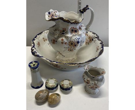 A antique jug and basin set with other ceramics.Shipping unavailable 
