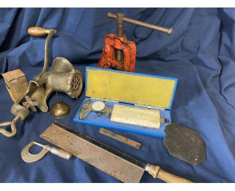 A selection of tools including pipe cutter, mincer etc.Shipping unavailable 