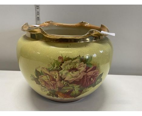 A Edwardian yellow glazed ceramic planter D25cm, shipping unavailable 