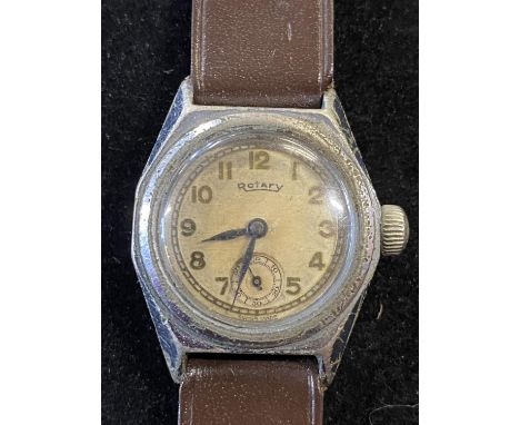 A vintage military style Rotary tre-tacche watch ticking at time of cataloguing 