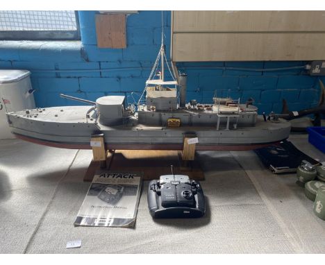 A remote controlled scale model of a WWI monitor. Approx length 115 cm with a Futaba remote control.Shipping unavailable 