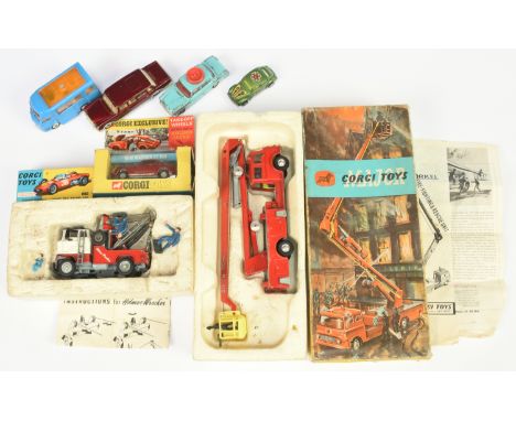 Corgi Toys Group To Include 1127 Bedford Simon Snorkel Fire Engine, Holmes Wrecker, Mini Marcos GT850, 154 Ferrari Empty box 