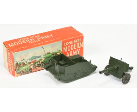 Lone Star Military Bren Gun Carrier with Field Gun- Green with black solid wheels - Good Plus to Excellent in a Good (slightl