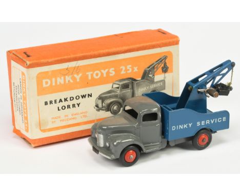 Dinky Toys 25X Commer Breakdown Lorry - Grey cab and chassis, blue back with white "Dinky Toys" lettering, silver trim and ri