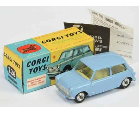 Corgi Toys 226 Morris Mini Minor - Light Blue body, lemon interior, silver trim and spun hubs - Excellent Plus including blue