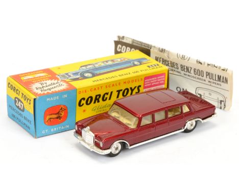 Corgi Toys 247 Mercedes 600 Pullman - Maroon body, ivory interior, chrome trim and spun hubs - Excellent lovely bright exampl