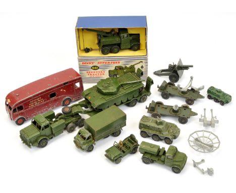 Dinky Toys Military Group To Include 661 Scammell Recovery Tractor with windows - Fair including blue and white striped lift 