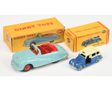 Dinky Toys A pair - (1) 106 Austin Atlantic - Light blue body, red interior and rigid hubs, silver trim and (2) Dublo Dinky T