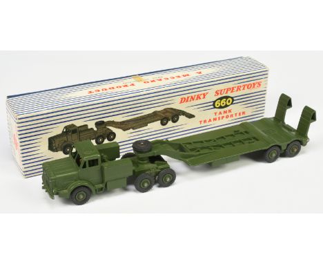 Dinky Toys Military 660 Mighty Antar Tank Transporter - Green including supertoy hubs with treaded tyres, figure driver - Goo