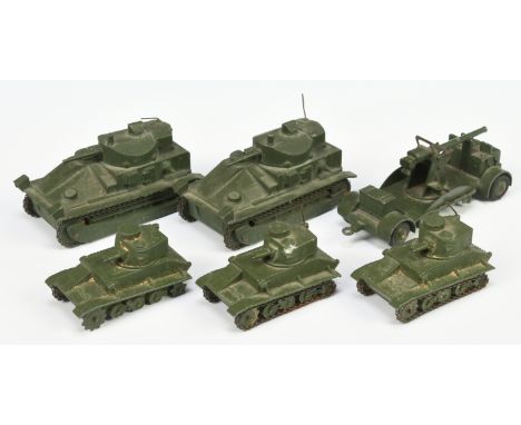 Dinky Toys Military Unboxed Group Of 5 To Include - Anti-Tank Mobile Gun, 3 X Light Tank and 2 X medium Tank - all finished i