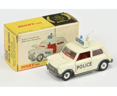Dinky Toys 250 Mini "Police" - Off white body, red interior, roof box with blue light and aerial, spun hubs - Good to Good Pl