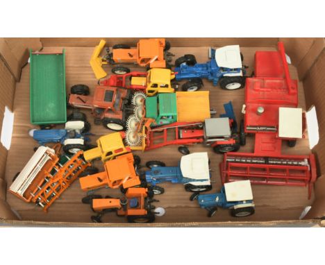 Britains Farm related group to Include Ford Tractor, Fiat tractor with Plough, Trailer Plus others - conditions are Fair to E