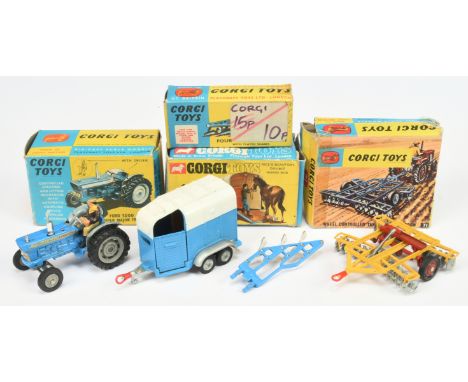 Corgi Toys Group To Include (1) 61 Four Furrow Plough, (20 67 Ford 5000 Tractor with driver, (3) 71 Tandem Disc harrow and (4