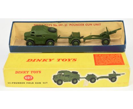 Dinky Toys Military 697 Field Gun Set To Include Artillery Tractor, Ammunition Trailer and Field Gun - Green including rigid 