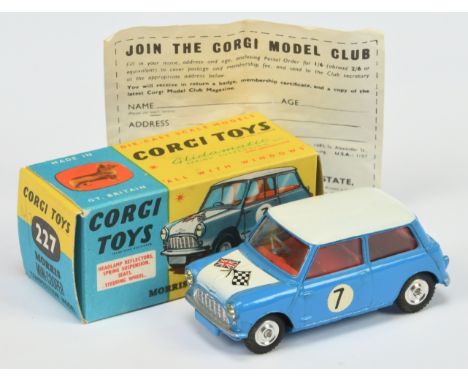 Corgi Toys 227 Morris Mini Cooper "Competition Model"&nbsp; - Blue body, white roof and bonnet, red interior, silver trim and