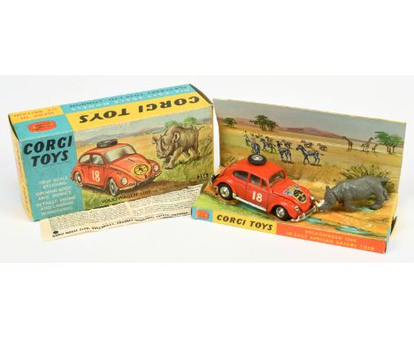 Corgi Toys 256 "East African safari" Volkswagen Saloon (Beetle) - Orange body, brown left hand drive interior, chrome trim an