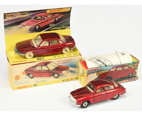 Dinky Toys a pair - (1) 156 SAAB 96 Saloon - Dark Metallic red, ivory interior, chrome trim and spun hubs - Excellent (small 