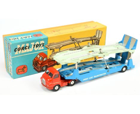 Corgi Toys 1101 Bedford Type S Carrimore Car Transporter - Red cab with silver trim, blue and pale green Trailer with silver 
