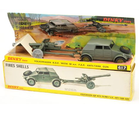 Dinky Toys 617 Military Set To Include (1) Volkswagen KDF - Greyish-green, olive green hubs and with (2) Anti-Tank PAK Gun - 