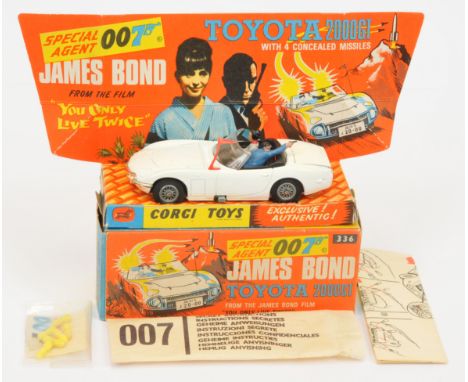 Corgi Toys 336 "James Bond" Toyota 2000GT From "You Only Live twice" - White body, black interior with "Aki &amp; James Bond"