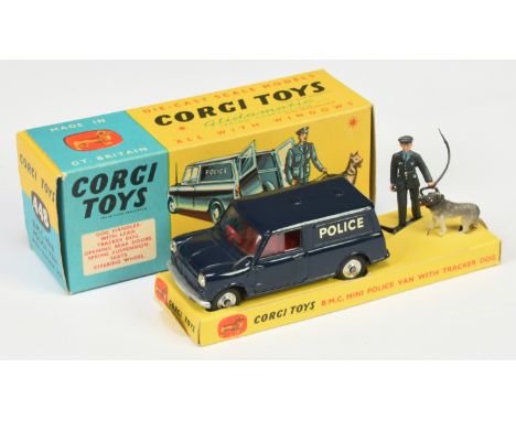 Corgi Toys 448 Austin Mini "Police" Van - Blue body, red interior, silver trim, aerial, - Excellent in a Good Plus to excelle