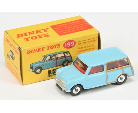 Dinky Toys 199 Austin Seven Mini Country - Light blue body, red interior, silver trim and spun hubs - |Good Plus to Excellent