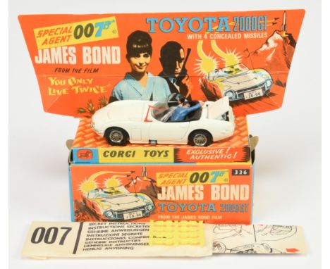 Corgi Toys 336 "James Bond" Toyota 2000GT - "You Only Live Twice" - White body, black interior with "Aki &amp; James Bond" Fi