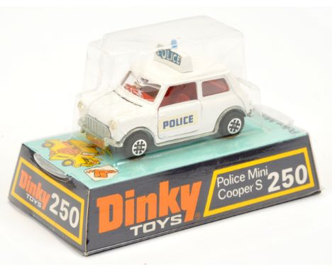 Dinky Toys 250 Mini "Police" -&nbsp; white body, red interior, roof box with blue light, Speedwheels - Near mint including bu