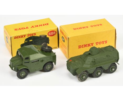 Dinky Toys Military A pair - (1) 676 Armoured Personnel Carrier - Green including supertoy hubs and (2) 688 Field Artillery T