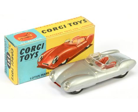 Corgi Toys 151 Lotus Eleven Le Mans Racing Car - Silver body, red seats and trim, flat spun hubs (without racing No,) - Excel