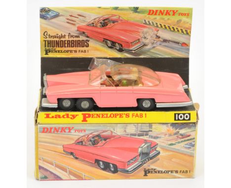 Dinky Toys 100 "Thunderbird" Lady Penelopes FAB 1 Rolls Royce - Light Pink body, clear roof slides, gold interior with "Lady 