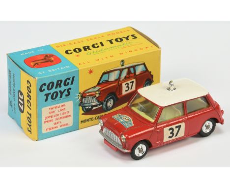 Corgi Toys 317 Morris Mini Cooper "Rallye Monte Carlo" - Red body with white roof with chrome light, lemon interior, silver t