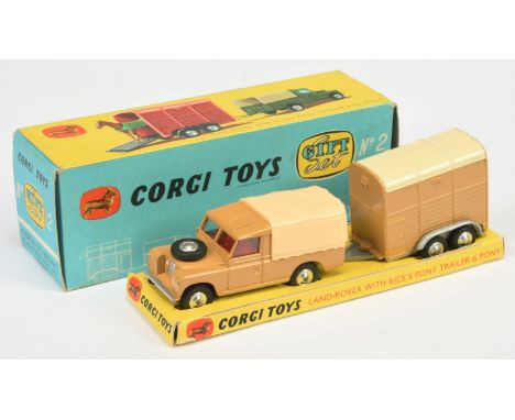 Corgi Toys GS2 Gift set To Include - Land rover - Light tan with cream plastic canopy, red interior, silver trim, tow hook an