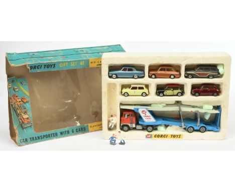 Corgi Toys GS48 Transporter Gift Set - To Include - (1) Rover 2000 - Steel Blue, (2) Hillman Imp - Metallic Bronze (weak rear