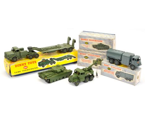 Dinky Military Group Of 4 To Include - (1) 642 "RAF" Pressure Refueller Greyish-blue including supertoy hubs, (2) 651 Centuri
