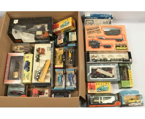 A Boxed group To Include Britains 9572 Massey Ferguson Front Loader, Solido Military Set, ROS Excavator, Corgi Modern Tucks P