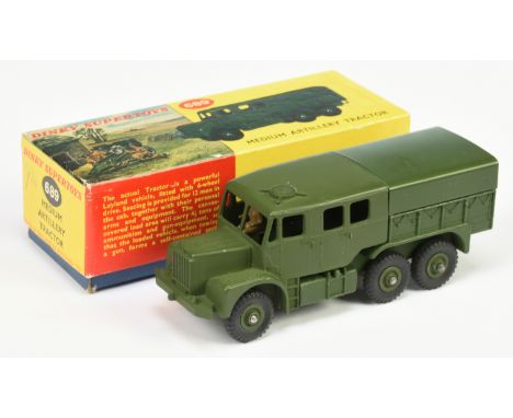 Dinky Toys Military 689 Medium Artillery Tractor - Green including supertoy hubs ans and metal tilt with tow hook and figure 