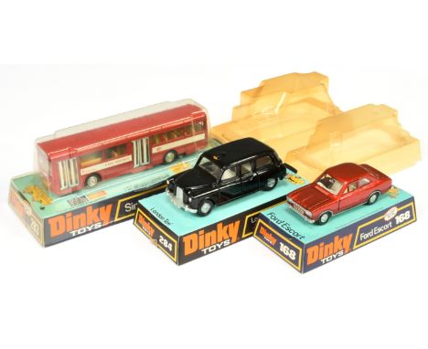 Dinky Toys A Group Of 3 - (1) 168 Ford Escort MK 1 - Metallic Red body, off white interior, cast hubs, (2) 283 Single Decker 